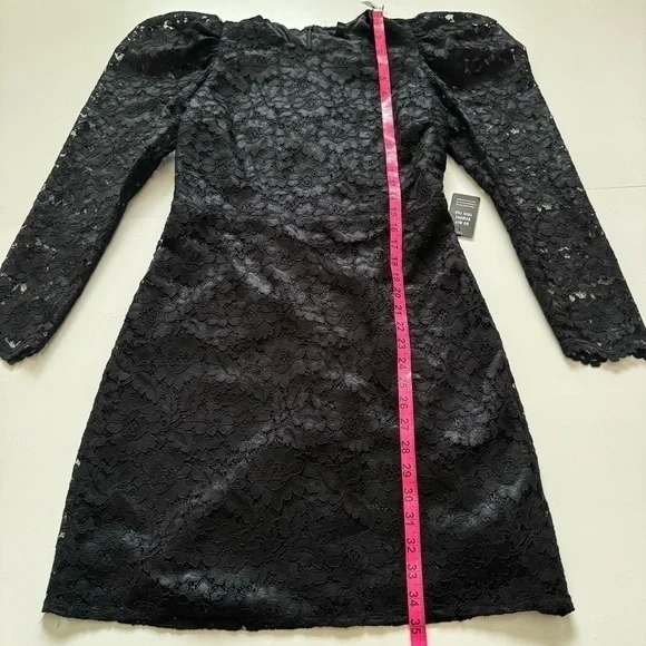Express lace puff sleeve long sleeve black NWT dress black size medium - Picture 6 of 11